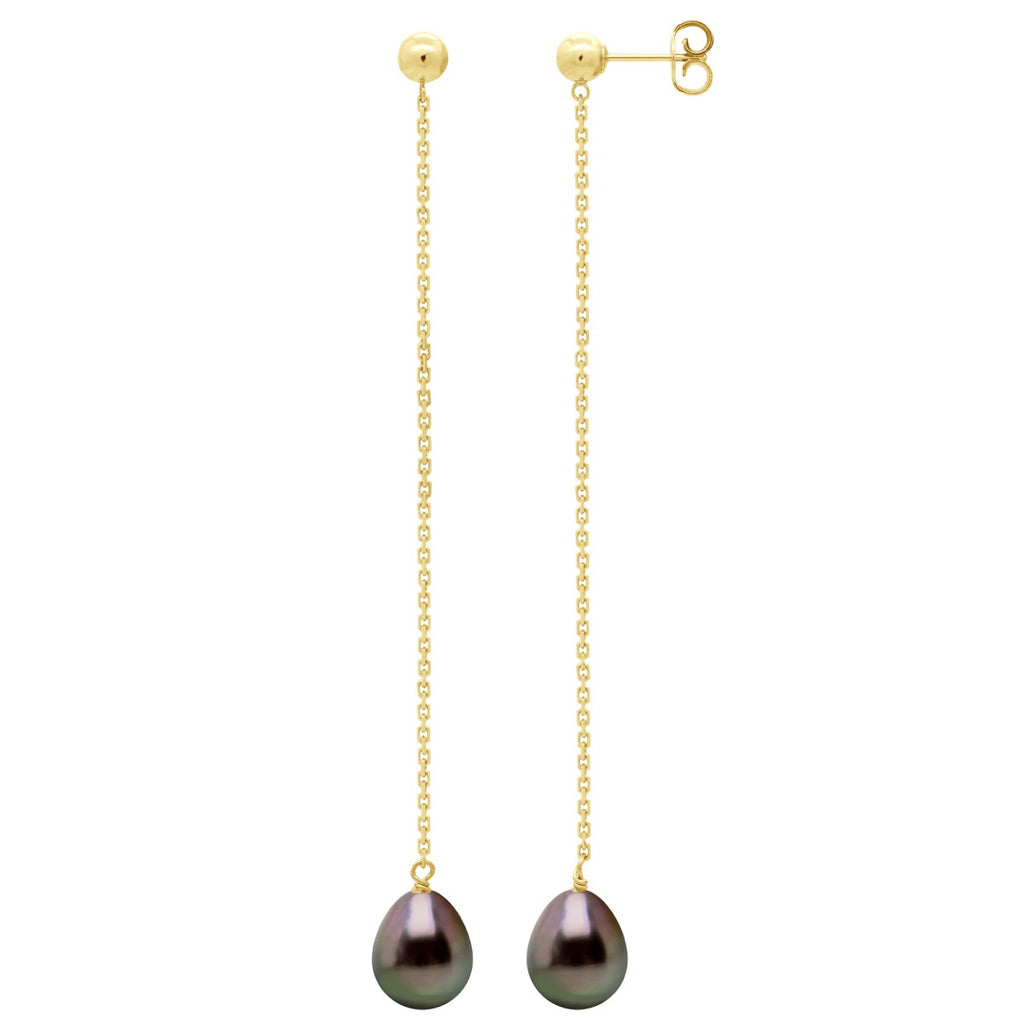 Boucles D'Oreilles Pendantes Perles De Tahiti Poires 8-9 Mm - Or 375 - Nehenehe