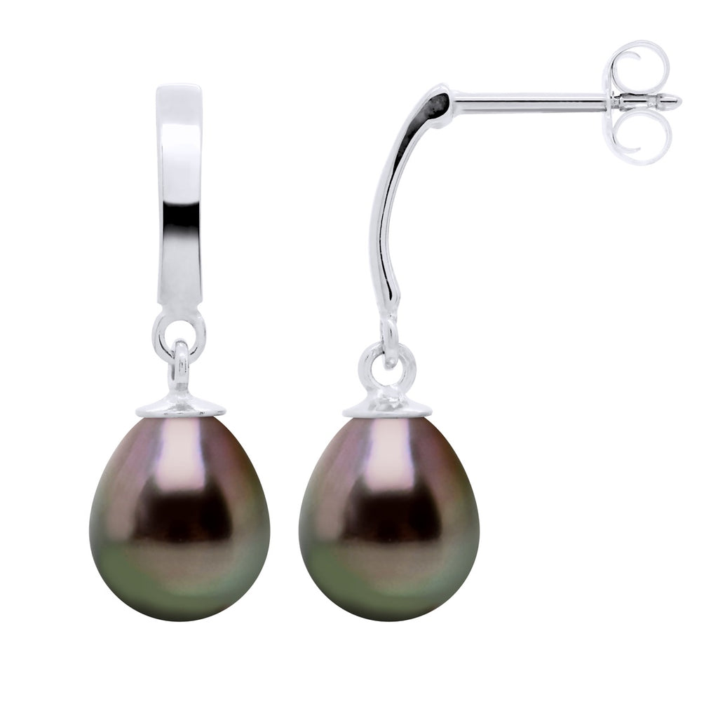 Boucles D'Oreilles Pendantes Perles De Tahiti Poires 8-9 Mm - Système Poussettes - Or 375 - Oropuka