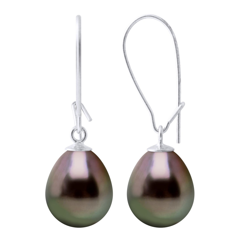 Boucles D'Oreilles Pendantes Perles De Tahiti Poires 9-10 Mm - Système Crochet Imperdable - Or 375 - Manihi