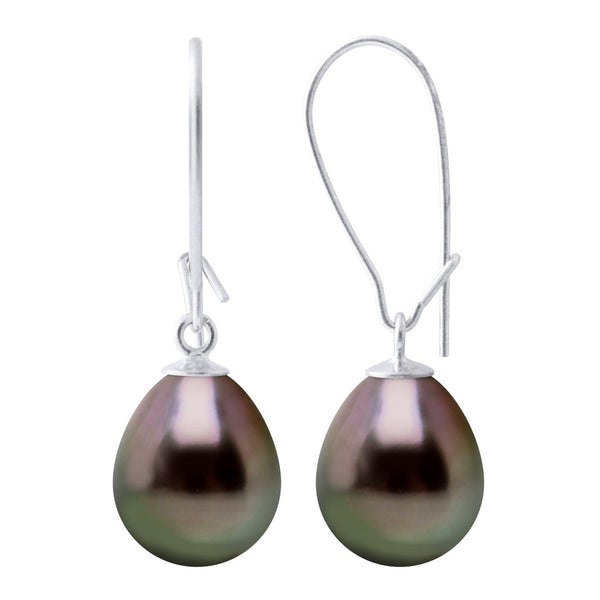 Boucles D'Oreilles Pendantes Perles De Tahiti Poires 9-10 Mm - Système Crochet Imperdable - Or 375 - Manihi