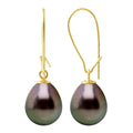 Boucles D'Oreilles Pendantes Perles De Tahiti Poires 9-10 Mm - Système Crochet Imperdable - Or 375 - Manihi