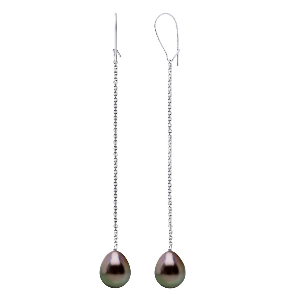 Boucles D'Oreilles Pendantes Perles De Tahiti Poires 9-10 Mm - Or 375 - Hoa