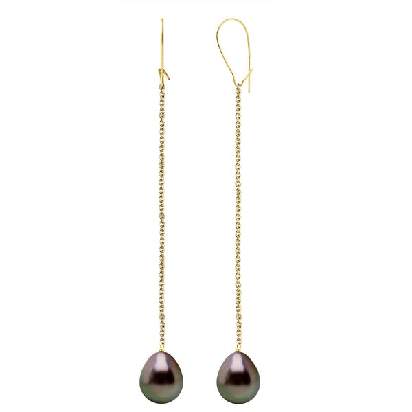 Boucles D'Oreilles Pendantes Perles De Tahiti Poires 9-10 Mm - Or 375 - Hoa