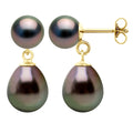 Boucles D'Oreilles Duo Perles De Tahiti Rondes 7-8 Mm Et Poires 9-10 Mm - Système Poussettes - Or 375 - Tikehau