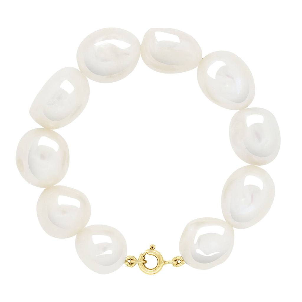 Bracelet Or - Rang De Véritables Perles D'Eau Douce Baroques 11-12 Mm