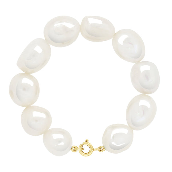Bracelet Or - Rang De Véritables Perles D'Eau Douce Baroques 11-12 Mm