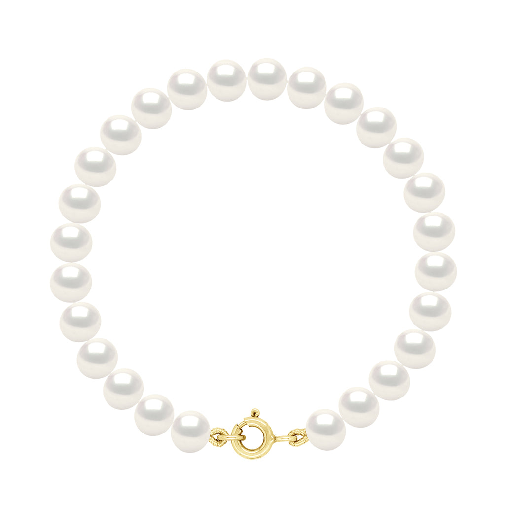 Bracelet Rang De Perles Semi Rondes 6-7 Mm - Fermoir Ergonomique - Or 375 - Bastion