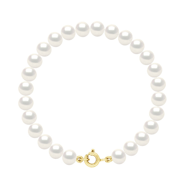 Bracelet Rang De Perles Semi Rondes 6-7 Mm - Fermoir Ergonomique - Or 375 - Bastion