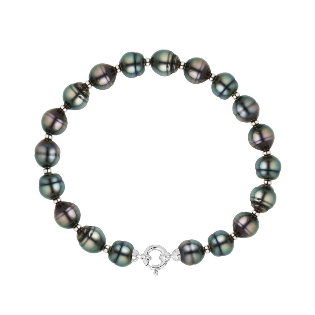 Bracelet Rang De Percles De Tahiti Cerclées 9-10 Mm - Or 375 - Vahine