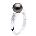 Bague Jonc Joaillerie Perle De Tahiti Ronde 8-9 Mm - Diamants 0.060 Cts - Or 375 - Poemana