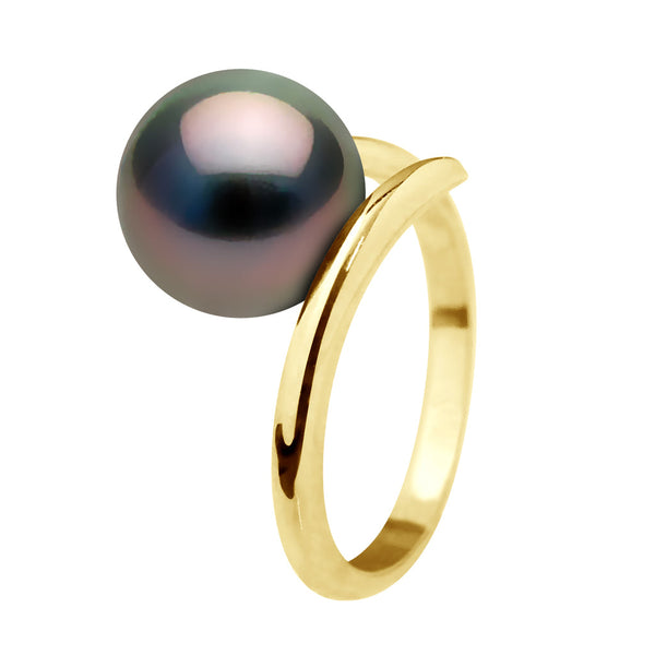 Bague Jonc - Or Jaune - Véritable Perle De Culture De Tahiti Ronde 10-11 Mm