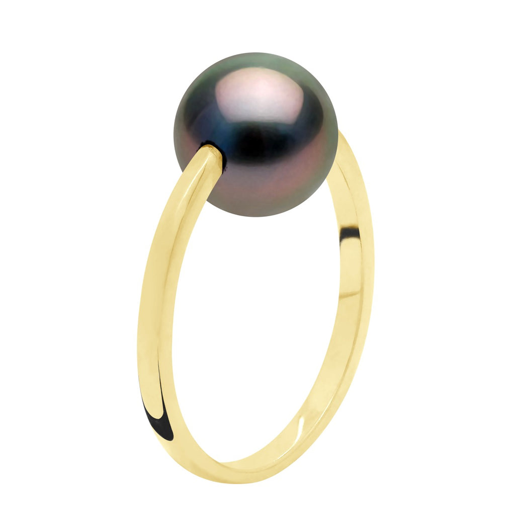 Bague Perle De Tahiti Ronde 8-9 Mm - Jonc Or 375 - Atakaru