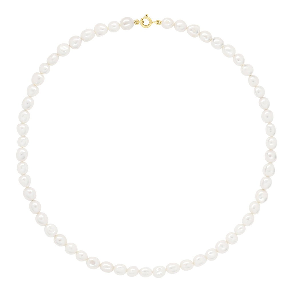 Collier Rang De Perles D'Eau Douce Baroques 6-7 Mm - 45 Cm - Fermoir Ergonomique - Or 375 - Argenteuil