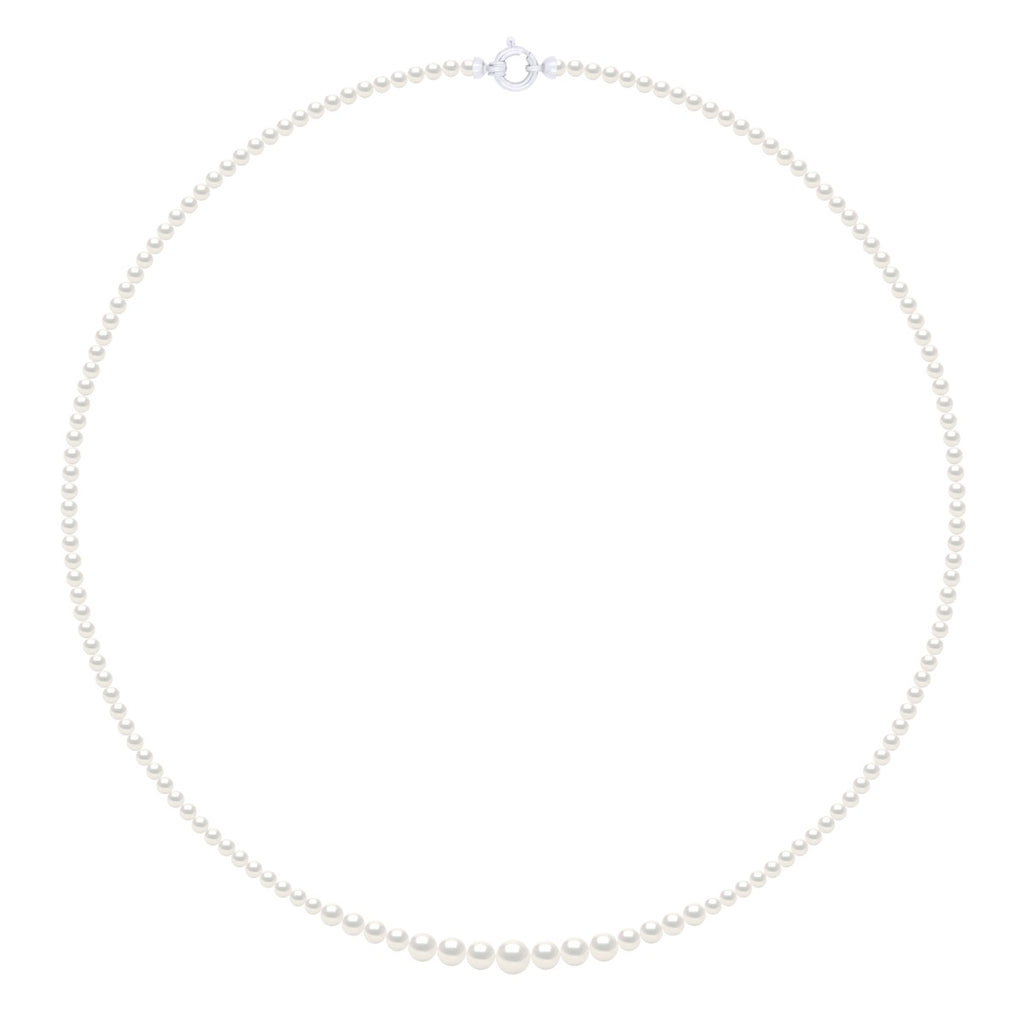 Colliers En Chute - Rangs De Perles Rondes De 6 À 3 Mm - 55 Cm - Anneau Marin - Or 375 - Parisi