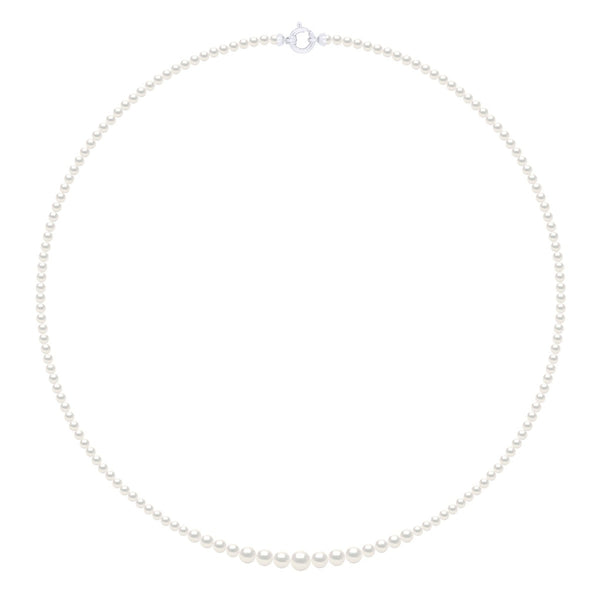 Colliers En Chute - Rangs De Perles Rondes De 6 À 3 Mm - 55 Cm - Anneau Marin - Or 375 - Parisi
