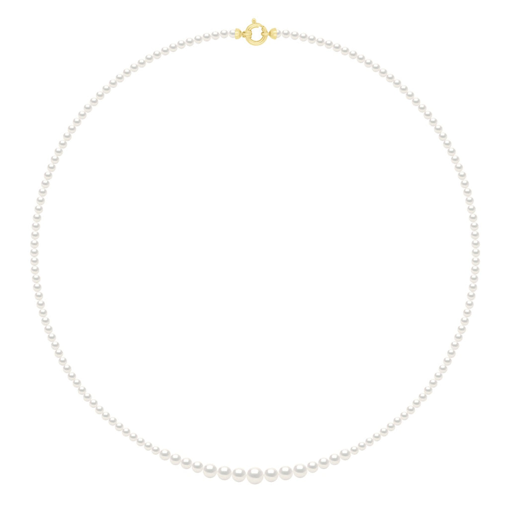 Colliers En Chute - Rangs De Perles Rondes De 6 À 3 Mm - 55 Cm - Anneau Marin - Or 375 - Parisi