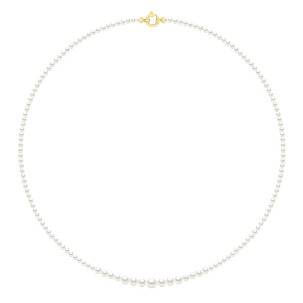 Colliers En Chute - Rangs De Perles Rondes De 6 À 3 Mm - 55 Cm - Anneau Marin - Or 375 - Parisi