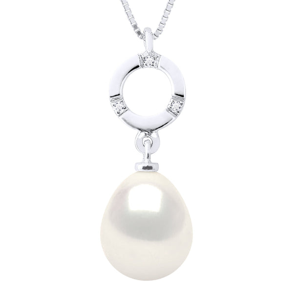 Colliers Joaillerie Perle Poire - Tailles De 7 À 10 Mm - Diamant 0.010 Cts - Or 375 - Chaîne Forçat - Fouchet