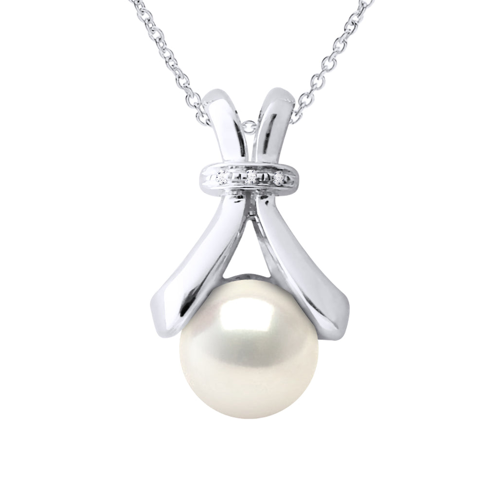 Colliers Joaillerie Perle Bouton - Diamant 0.030 Cts - Or 375 - Chaîne Forçat - Ronsard