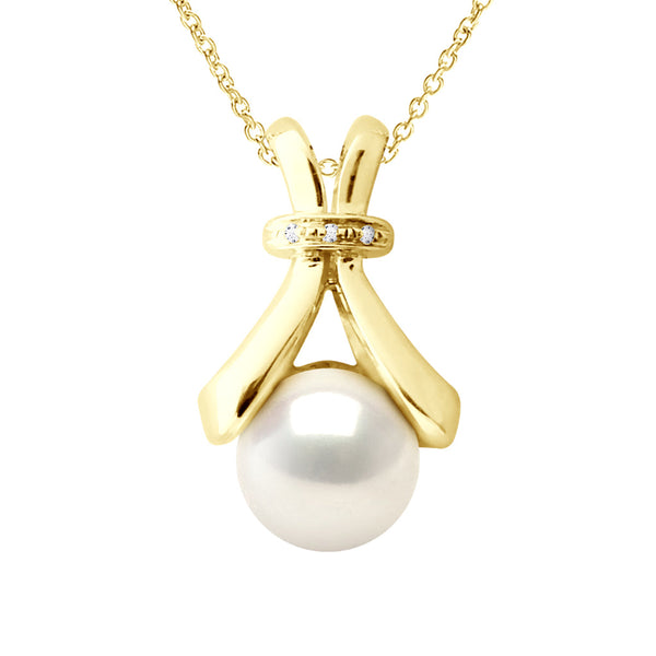Colliers Joaillerie Perle Bouton - Diamant 0.030 Cts - Or 375 - Chaîne Forçat - Ronsard