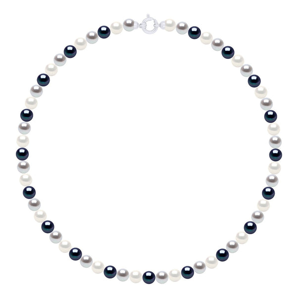 Collier Rang "Princesse" En Véritables Perles De Culture D'Eau Douce Rondes 6-7 Mm