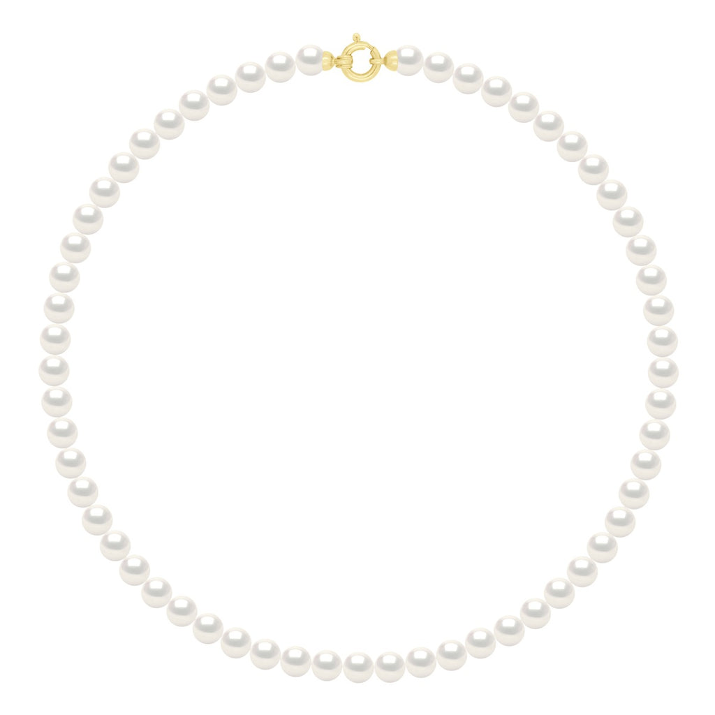 Collier Rang "Princesse" En Véritables Perles De Culture D'Eau Douce Rondes 6-7 Mm