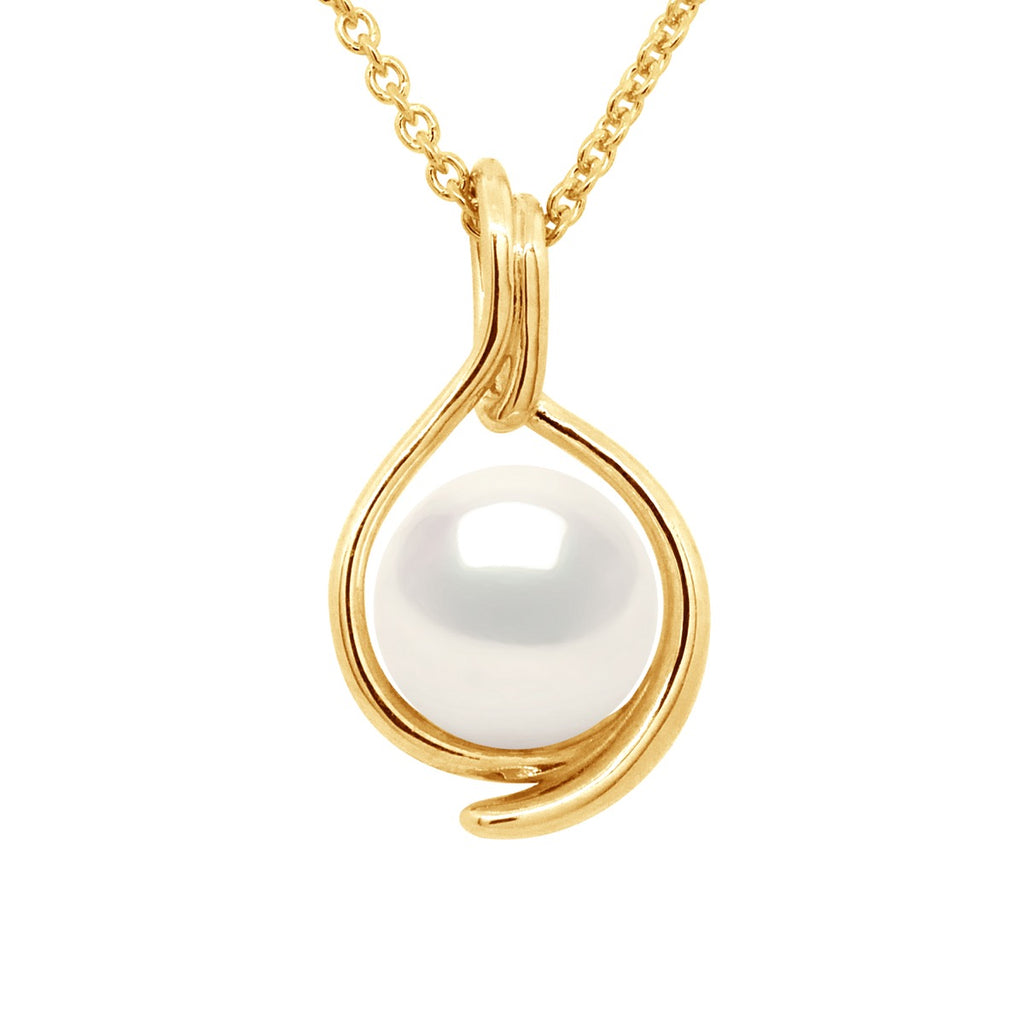 Pendentif Double Face Perle Ronde 8-9 Mm - Chaîne Offerte - Or 375 - Richelieu