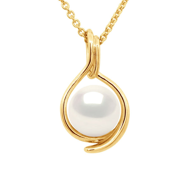 Pendentif Double Face Perle Ronde 8-9 Mm - Chaîne Offerte - Or 375 - Richelieu