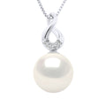 Pendentif Huit Or Blanc - Diamants 0,03 Cts (3x0,01 Cts) - Véritable Perle De Culture D'Eau Douce Ronde 9-10 Mm