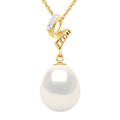 Pendentif Prestige - Perle Poire 11-12 Mm - Diamants 0.03 Cts - Chaine Offerte - Joaillerie Or 375 - Maintenon