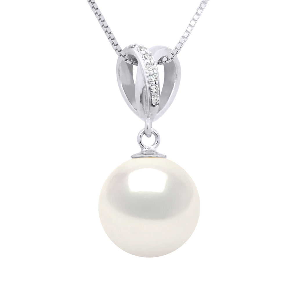Pendentif Joaillerie Perles Rondes - Tailles De 9 À 11 Mm - Diamants 0.030 Cts - Or 375 - Chaîne Offerte - Gambetta