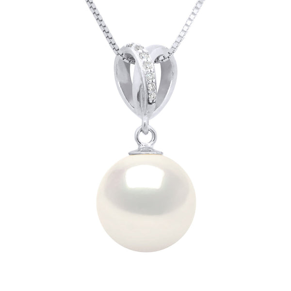 Pendentif Joaillerie Perles Rondes - Tailles De 9 À 11 Mm - Diamants 0.030 Cts - Or 375 - Chaîne Offerte - Gambetta