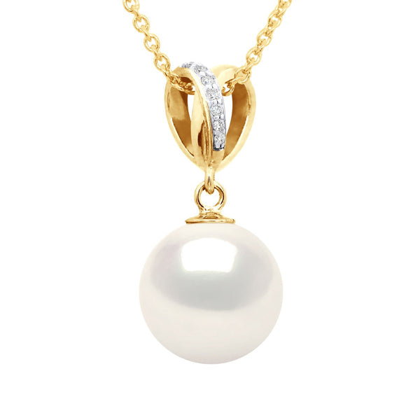 Pendentif Joaillerie Perles Rondes - Tailles De 9 À 11 Mm - Diamants 0.030 Cts - Or 375 - Chaîne Offerte - Gambetta