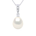 Pendentif Joaillerie Diamants 0,01 Cts - Véritable Perle De Culture D'Eau Douce Poire 8-9 Mm