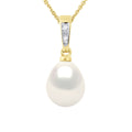 Pendentif Joaillerie Diamants 0,01 Cts - Véritable Perle De Culture D'Eau Douce Poire 8-9 Mm
