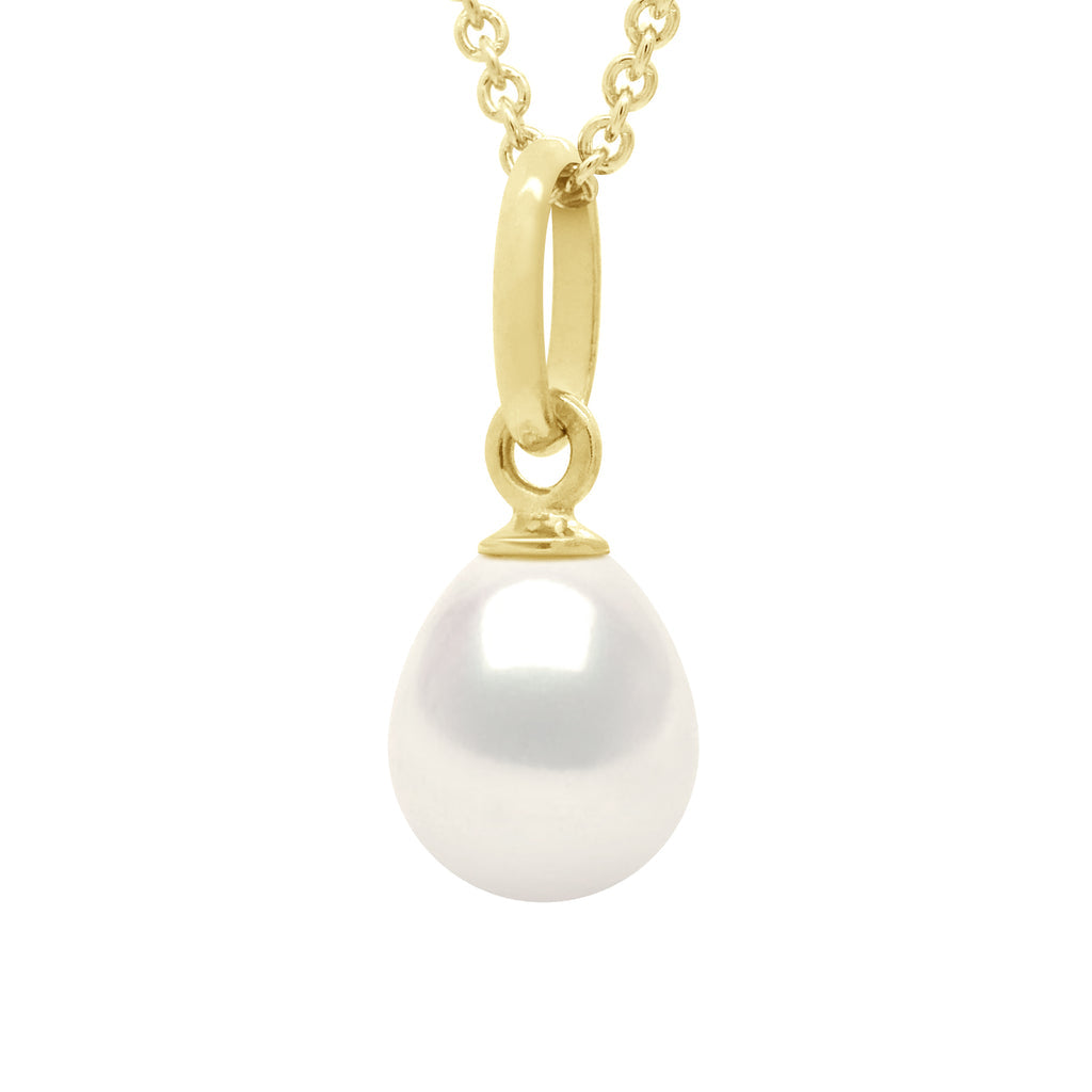 Pendentif Bélière Articulée En Or Jaune 375 Millièmes Et Véritable Perle De Culture D'Eau Douce Poire 6-7 Mm