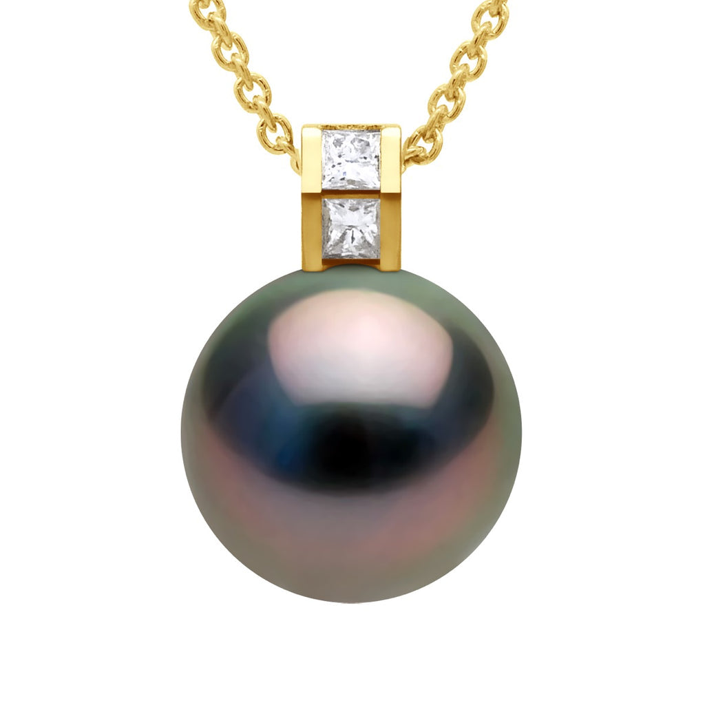 Pendentif Prestige Perle De Tahiti Ronde 11-12 Mm - Diamant 0.040 Cts - Joaillerie Or 375 - Marata