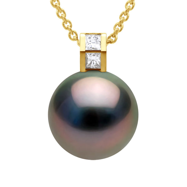 Pendentif Prestige Perle De Tahiti Ronde 11-12 Mm - Diamant 0.040 Cts - Joaillerie Or 375 - Marata