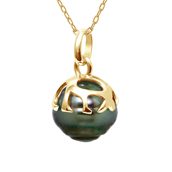 Pendentif Ethnique Perle De Tahiti Cerclée 9-10 - Chaîne Offerte - Or 375 - Nui