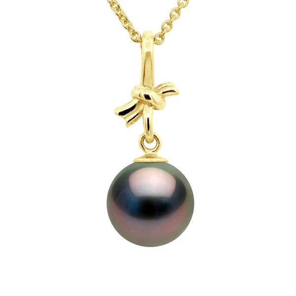 Pendentif Perle De Tahiti Ronde 9-10 Mm - Chaine Offerte - Or 375 - Faruka