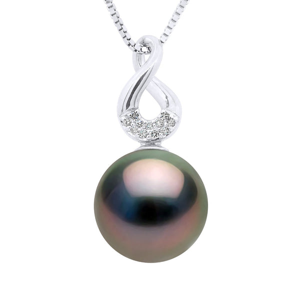 Pendentif Joaillerie Perle De Tahiti Ronde  9-10 Mm - Diamants 0.030 Cts - Or 375 - Uaina