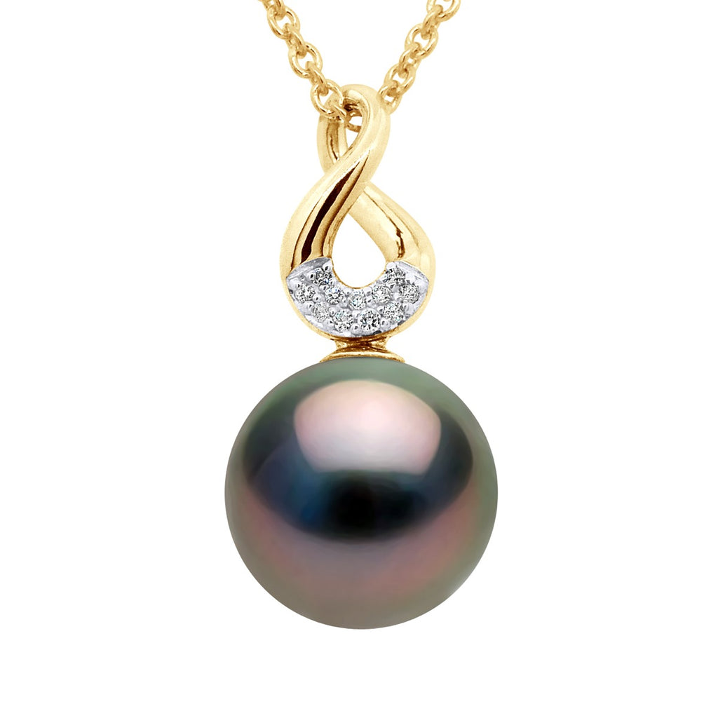 Pendentif Joaillerie Perle De Tahiti Ronde  9-10 Mm - Diamants 0.030 Cts - Or 375 - Uaina