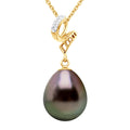 Pendentif Prestige Perle De Tahiti Poire 11-12 Mm - Diamants 0.030 Cts - Joaillerie Or 375 - Vinano