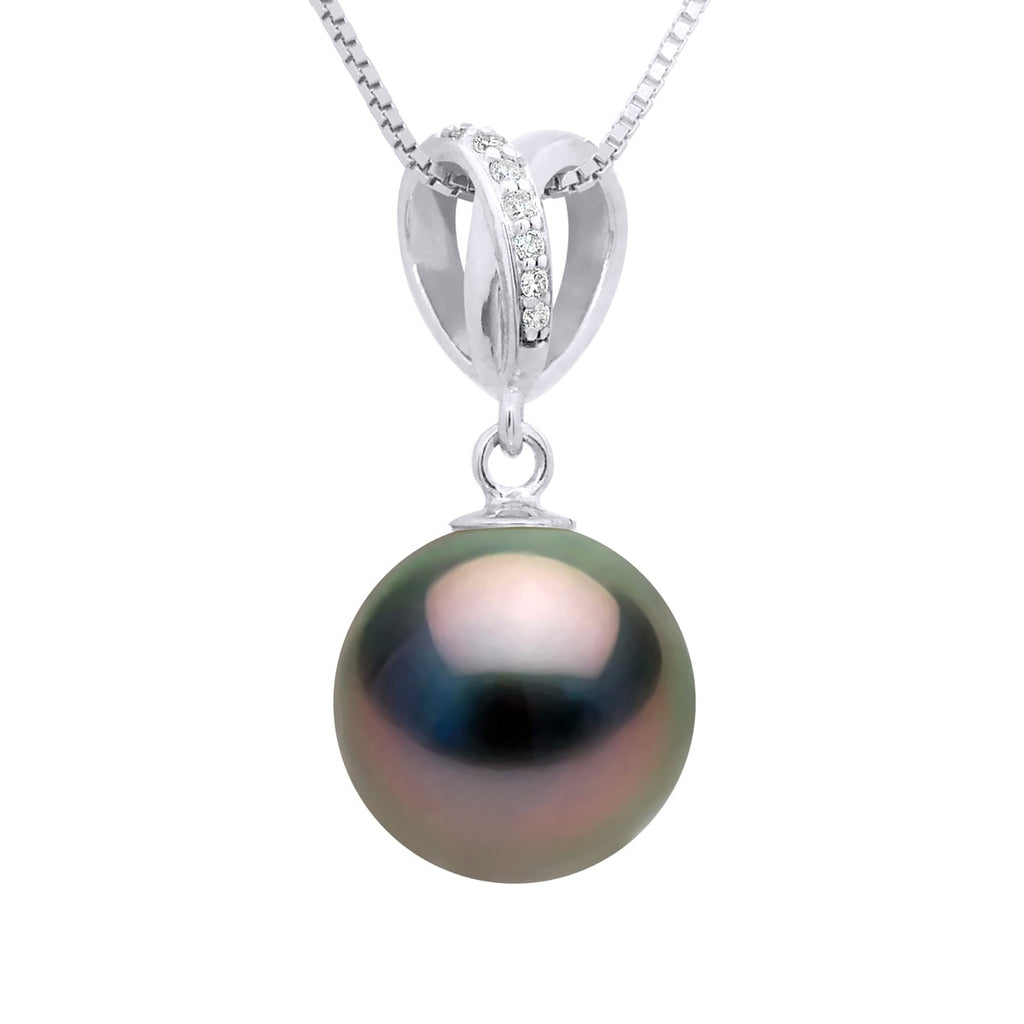 Pendentif Perle De Tahiti Ronde 10-11 Mm - Diamants 0.030 Cts - Joaillerie Or 375 - Ataata