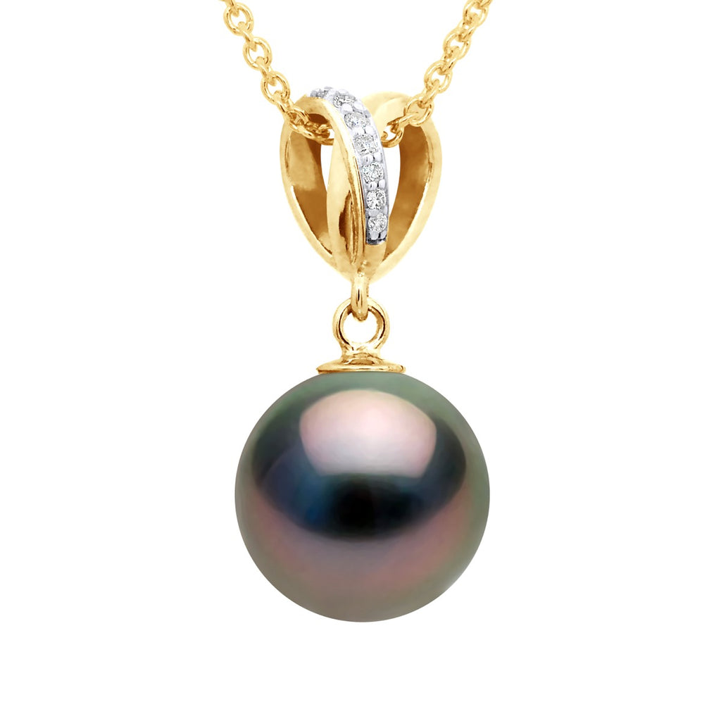 Pendentif Perle De Tahiti Ronde 10-11 Mm - Diamants 0.030 Cts - Joaillerie Or 375 - Ataata
