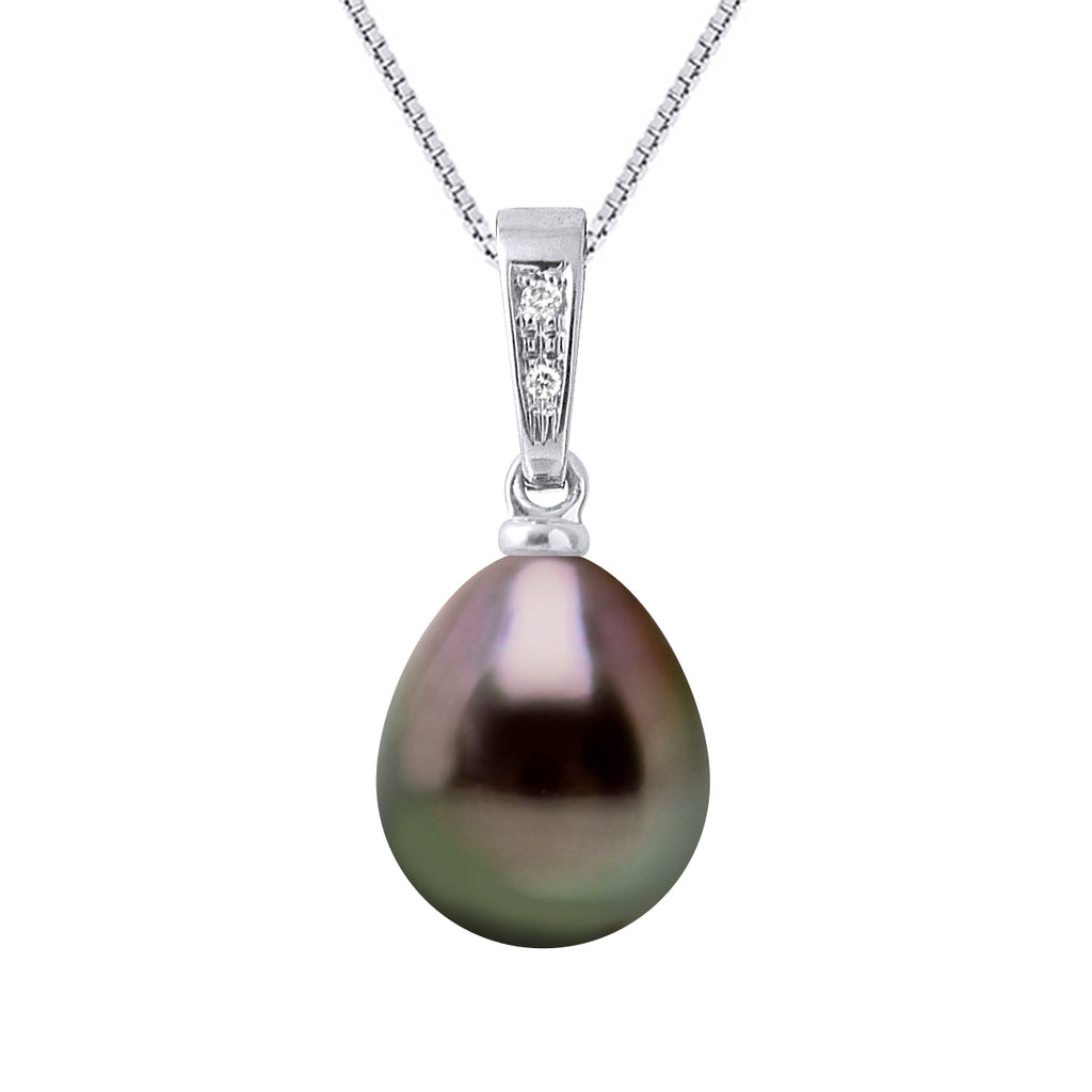 Pendentif Prestige Perle De Tahiti Poire 9-10 Mm - Diamants 0.010 Cts - Chaîne Offerte - Or 375 - Tikehau