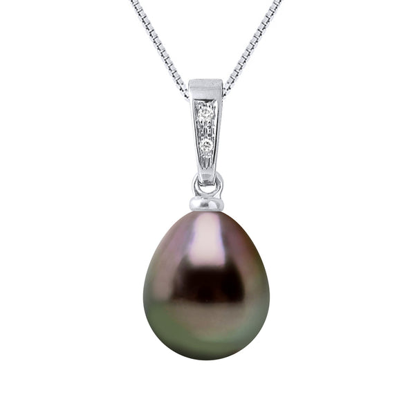 Pendentif Prestige Perle De Tahiti Poire 9-10 Mm - Diamants 0.010 Cts - Chaîne Offerte - Or 375 - Tikehau