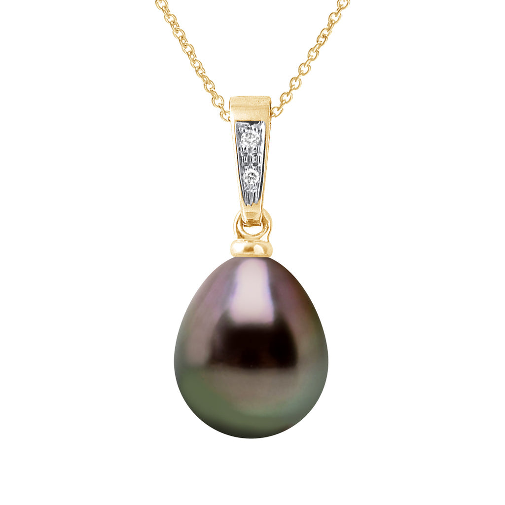 Pendentif Prestige Perle De Tahiti Poire 9-10 Mm - Diamants 0.010 Cts - Chaîne Offerte - Or 375 - Tikehau