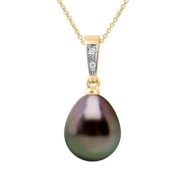 Pendentif Prestige Perle De Tahiti Poire 9-10 Mm - Diamants 0.010 Cts - Chaîne Offerte - Or 375 - Tikehau