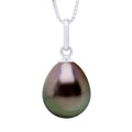 Pendentif Articulé Fil Or Blanc 375 Millièmes Et Véritable Perle De Culture De Tahiti Poire 9-10 Mm